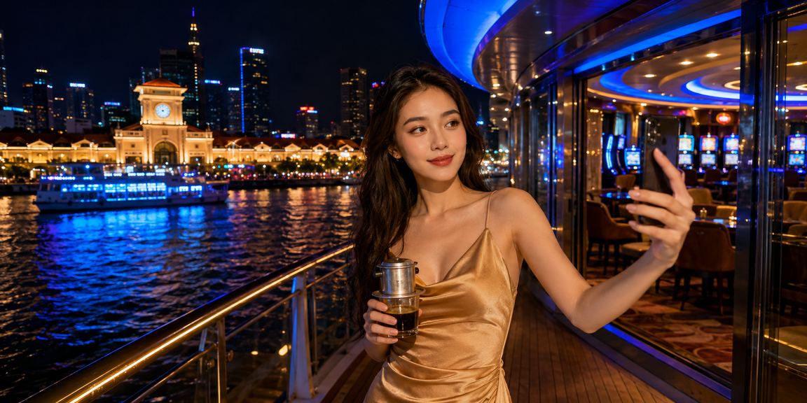 Người dùng tại TP.HCM trải nghiệm vc88 trên điện thoại bên ly cà phê buổi sáng