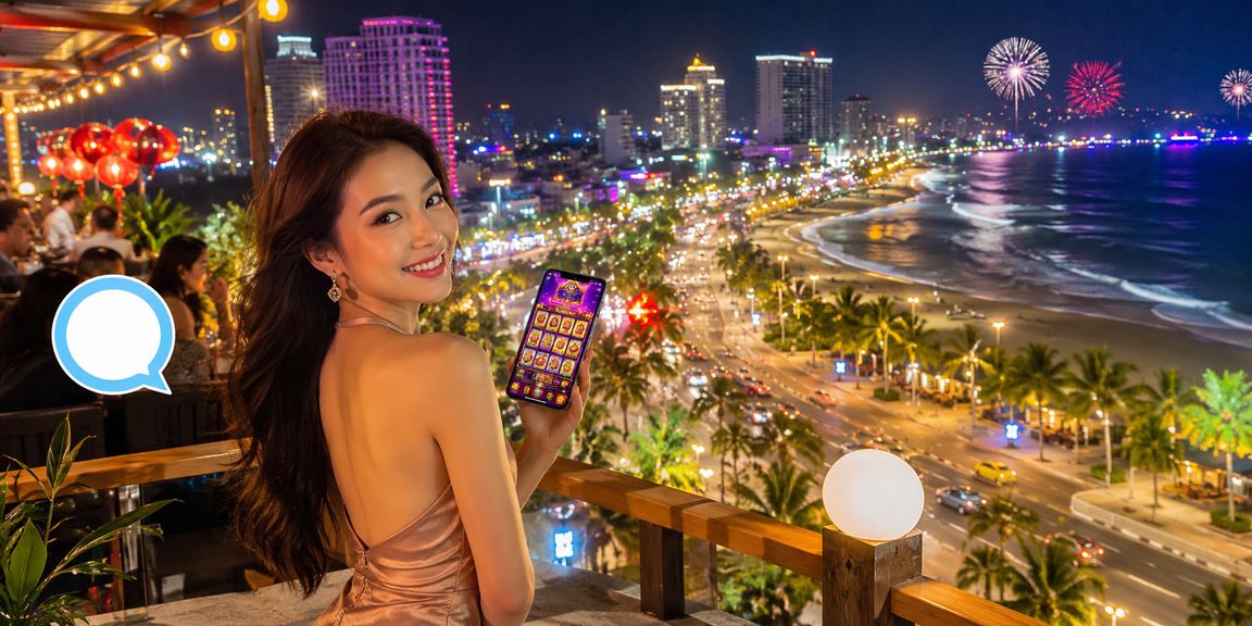 Trải nghiệm slots game tại bãi biển Nha Trang, người dùng thư giãn và chơi casino trên điện thoại